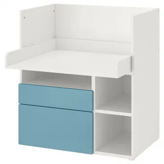 IKEA SMÅSTAD Masa infasat, alb albastru/+3 sertare, 90x79x100 cm