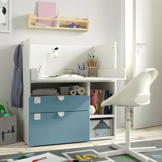 IKEA SMÅSTAD Masa infasat, alb albastru/+3 sertare, 90x79x100 cm