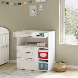 IKEA SMÅSTAD Masa infasat, alb cu cadru/+3 sertare, 90x79x100 cm