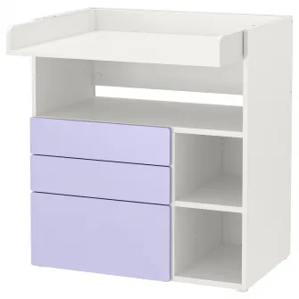 IKEA SMÅSTAD Masa infasat, alb lila/+3 sertare, 90x79x100 cm