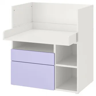 IKEA SMÅSTAD Masa infasat, alb lila/+3 sertare, 90x79x100 cm