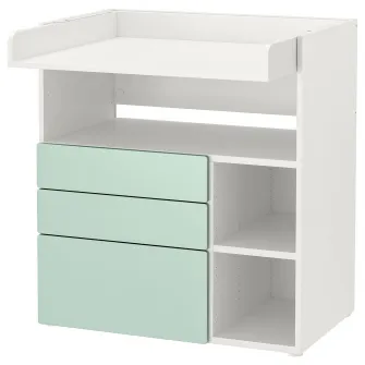 IKEA SMÅSTAD Masa infasat, alb verde deschis/+3 sertare, 90x79x100 cm