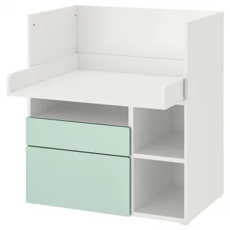 IKEA SMÅSTAD Masa infasat, alb verde deschis/+3 sertare, 90x79x100 cm