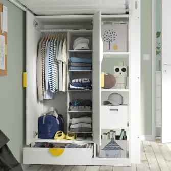 IKEA SMÅSTAD Pat supraetajat, alb cu cadru/cu birou +3 sertare, 90x200 cm