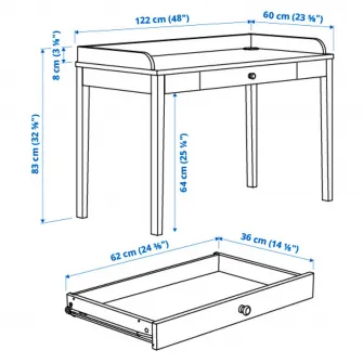 IKEA SMYGA Birou, gri, 122x60 cm
