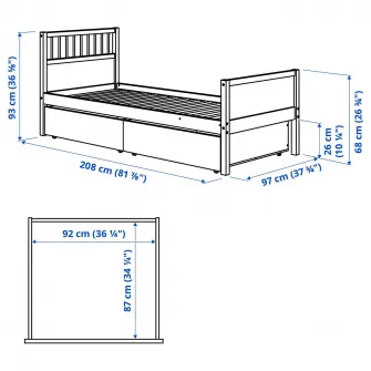 IKEA SMYGA Cadru pat cu depozitare, gri, 90x200 cm