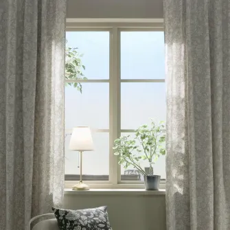 IKEA SNÖRUTA Draperii, 2buc, gri deschis-bej alb/model floral rjns, 145x250 cm