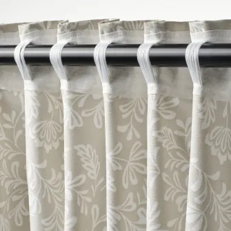 IKEA SNÖRUTA Draperii, 2buc, gri deschis-bej alb/model floral rjns, 145x250 cm