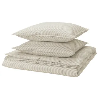 IKEA SOLFIBBLA Husa pilota+2 fete perna, alb bej/dunga, 200x200/50x60 cm