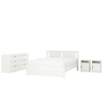 IKEA SONGESAND Mobilier dormitor, set 4 piese, alb, 160x200 cm