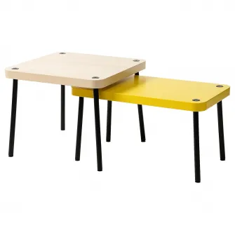 IKEA SONHULT Set 2 mese, galben/aspect mesteacan