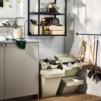 IKEA SORTERA Cos sortare deseuri+capac, bej, 60 l