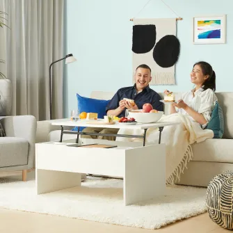 IKEA ÖSTAVALL Masuta cafea reglabila, alb, 90 cm