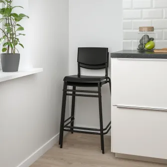IKEA STIG Scaun bar cu spatar, inaltimea blatului negru/negru, 63 cm