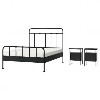 IKEA STJÄRNÖ / GRÅFJÄLLET Mobilier dormitor, set 3 piese, antracit, 140x200 cm