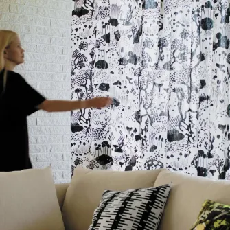 IKEA STOCKHOLM 2025 Draperii, 2buc, alb/negru/rjns, 145x300 cm