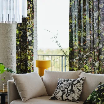 IKEA STOCKHOLM 2025 Draperii, 2buc, negru multicolor/rjns, 145x300 cm