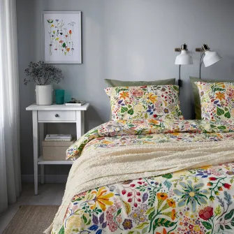 IKEA STRANDLUMMER Husa pilota+2 fete perna, multicolor/model floral, 200x200/50x60 cm