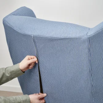 IKEA STRANDMON Husa scaun cu brate, Sjölyckan albastru inchis/bej dungat