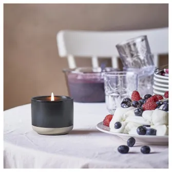 IKEA STÖRTSKÖN Lumanare parfumata/suport ceramica, fructe de padure/negru, 25 h