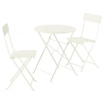 IKEA SUNDSÖ Masa + 2 scaune pliante, exterior alb murdar/alb murdar, 65 cm