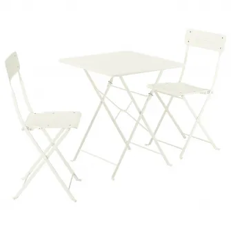 IKEA SUNDSÖ Masa + 2 scaune pliante, exterior alb murdar/alb murdar, 65x65 cm