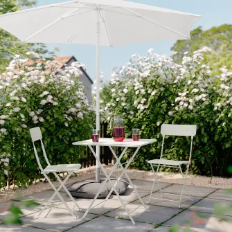IKEA SUNDSÖ Masa + 2 scaune pliante, exterior alb murdar/alb murdar, 65x65 cm