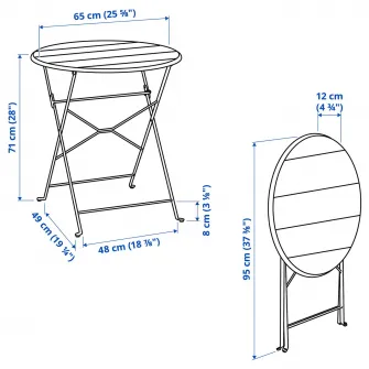 IKEA SUNDSÖ Masa + 2 scaune pliante, exterior alb murdar/alb murdar Kuddarna gri deschis-bej, 65 cm