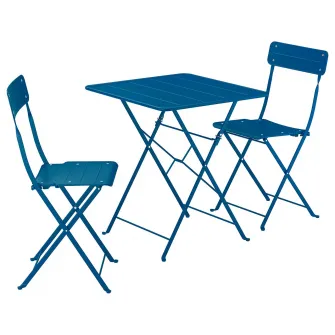 IKEA SUNDSÖ Masa + 2 scaune pliante, exterior albastru inchis/albastru inchis, 65x65 cm