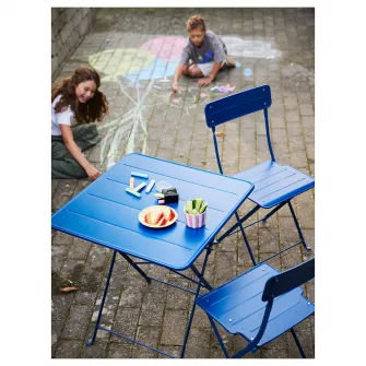 IKEA SUNDSÖ Masa + 2 scaune pliante, exterior albastru inchis/albastru inchis, 65x65 cm