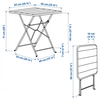 IKEA SUNDSÖ Masa + 2 scaune pliante, exterior albastru inchis/albastru inchis Kuddarna gri deschis-bej, 65x65 cm