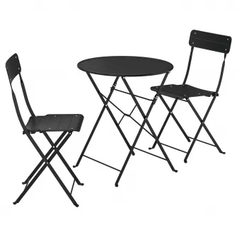 IKEA SUNDSÖ Masa + 2 scaune pliante, exterior antracit/antracit, 65 cm
