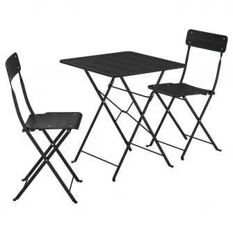 IKEA SUNDSÖ Masa + 2 scaune pliante, exterior antracit/antracit, 65x65 cm