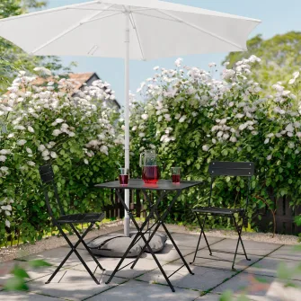 IKEA SUNDSÖ Masa + 2 scaune pliante, exterior antracit/antracit, 65x65 cm