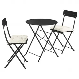 IKEA SUNDSÖ Masa + 2 scaune pliante, exterior antracit/antracit Kuddarna gri deschis-bej, 65 cm