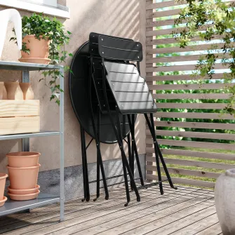 IKEA SUNDSÖ Masa + 2 scaune pliante, exterior antracit/antracit Kuddarna gri deschis-bej, 65 cm