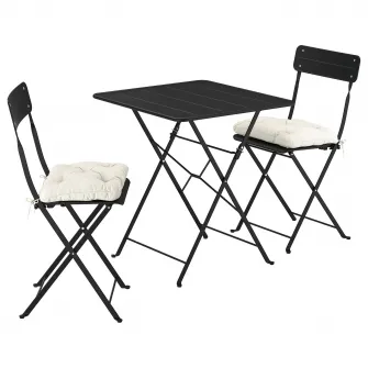 IKEA SUNDSÖ Masa + 2 scaune pliante, exterior antracit/antracit Kuddarna gri deschis-bej, 65x65 cm
