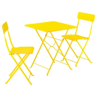 IKEA SUNDSÖ Masa + 2 scaune pliante, exterior galben neon/galben neon, 65x65 cm