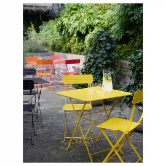 IKEA SUNDSÖ Masa + 2 scaune pliante, exterior galben neon/galben neon, 65x65 cm