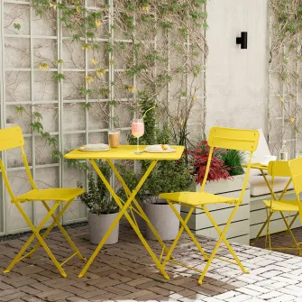 IKEA SUNDSÖ Masa + 2 scaune pliante, exterior galben neon/galben neon, 65x65 cm