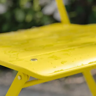 IKEA SUNDSÖ Masa + 2 scaune pliante, exterior galben neon/galben neon Kuddarna gri deschis-bej, 65x65 cm