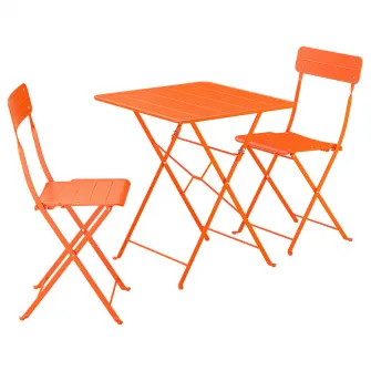 IKEA SUNDSÖ Masa + 2 scaune pliante, exterior portocaliu deschis/portocaliu deschis, 65x65 cm