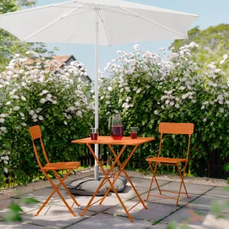 IKEA SUNDSÖ Masa + 2 scaune pliante, exterior portocaliu deschis/portocaliu deschis, 65x65 cm