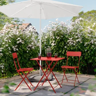 IKEA SUNDSÖ Masa + 2 scaune pliante, exterior rosu deschis/rosu deschis, 65x65 cm
