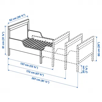 IKEA SUNDVIK Cadru pat extensibil+somiera, gri, 80x200 cm