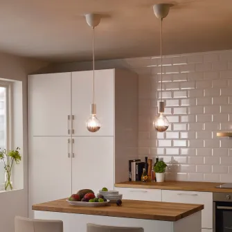 IKEA SUNNEBY Set cablaj lampa, alb textil, 1.8 m