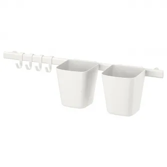 IKEA SUNNERSTA Bara cu 4 carlige si 2 recipiente, alb