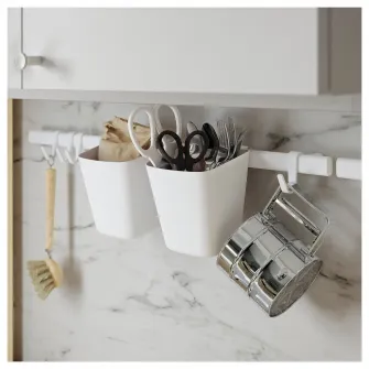 IKEA SUNNERSTA Bara cu 4 carlige si 2 recipiente, alb