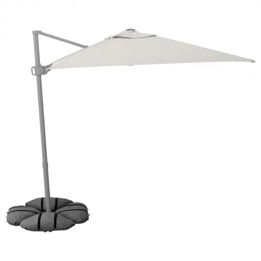 IKEA SVALÖN / IGGÖN Umbrela soare suspendata+baza, gri deschis-bej/gri inchis, 300x200 cm