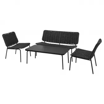 IKEA TEGELÖN Set mobilier sezut 4 loc, exterior, gri inchis/negru
